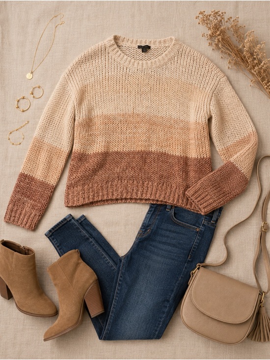 Tribal Sweaters - Tribal Cozy Ombre Crewneck Sweater - Neutral Gradient